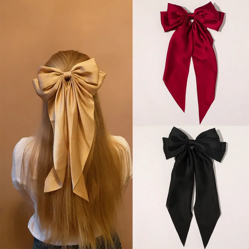 Top Trends: New Headwear Big Large Satin Bow Hairpins Barrettes For Women Girls Wedding Long Ribbon Hair Clip Hairgrip Bow Hair Accessories Shoppable Styles