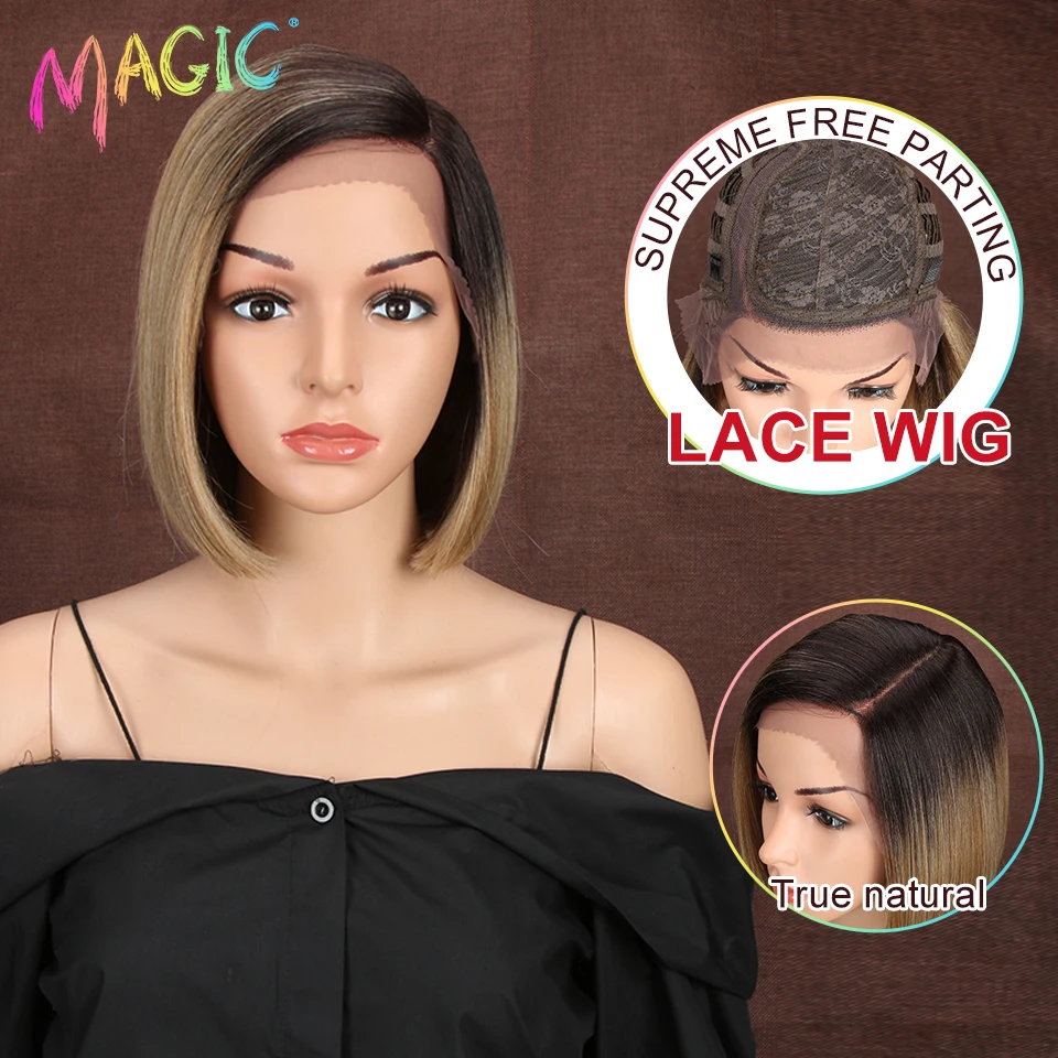 Top Trends: Magic Synthetic Lace Wig Bob Wig 10 Inches Short Straight Hair Wig For Black Women Side Part Heat-Resistant Fiber Lace Bob Wig Shoppable Styles