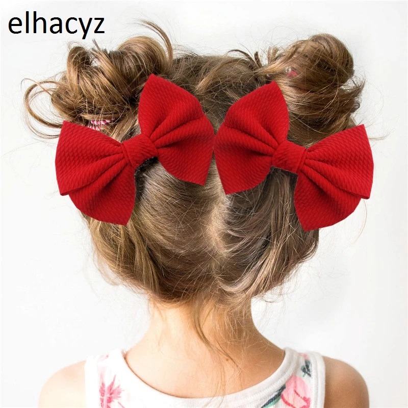 Top Trends: 2pcs / set 5Inch Big Waffle Bow Hair Clips Handmade Hairpin For Girls Boutique Kids Head Wear Fabric Bow Children Hair Accessories Shoppable Styles