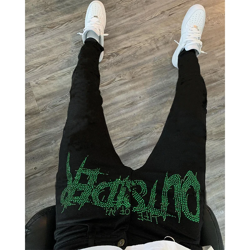 Top Trends: 2021 New Spring Summer Men's Trend Black Jeans Jogger Cozy High Waist Skinny Rhinestone Stretch Small Feet Trousers Denim Pants Shoppable Styles - Image 5