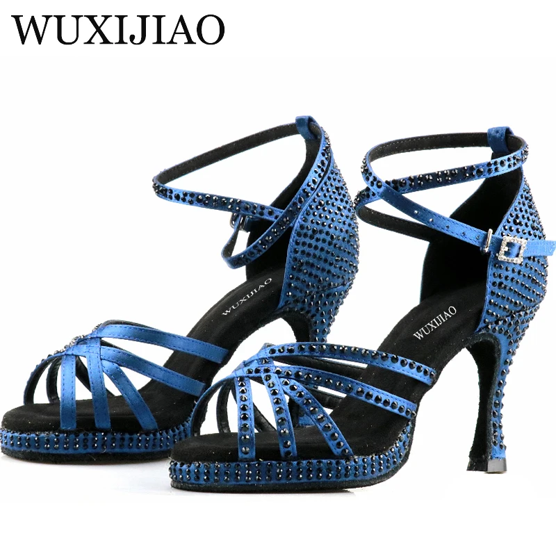 Top Trends: WUXIJIAO Professional Ballroom Dance Shoes Ladys Halloween Skull Salsa Dance Shoes Denim Doodle 9cm Heeled Women Latin Dance Shoppable Styles