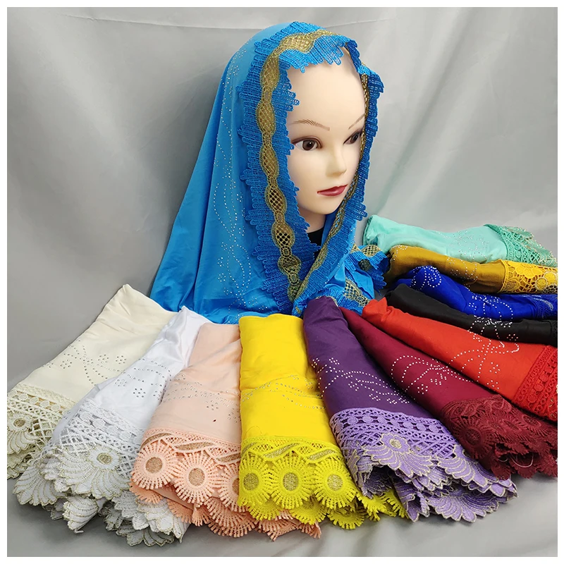 Top Trends: Wholesale Price African Women Nigeria Dubai Scarf Soft Cotton Lace Embroidery Dubai Islamic Muslim Scarf For Lady Shawls Shoppable Styles