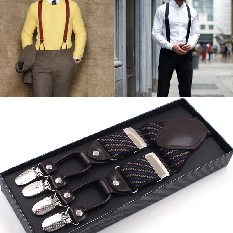 Top Trends: Men Stripe Y-Shape Suspender With Non-Slip 6 Clips Elastic Adjustable Pant Braces Shoppable Styles - Image 3