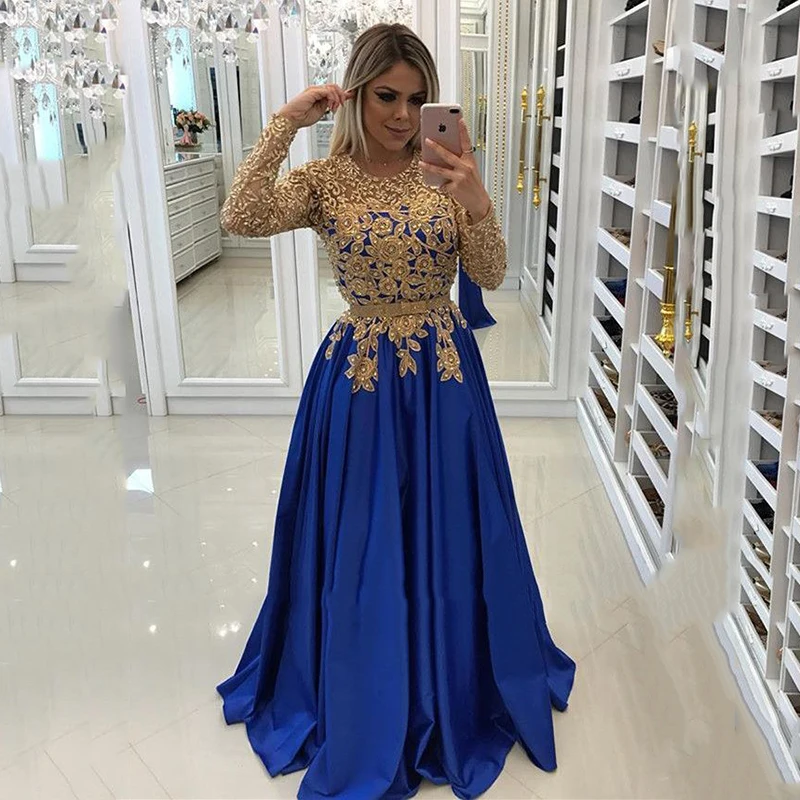 Top Trends: Elegant Gold Lace Evening Dress 2022 Appliques Long Sleeve Evening Party Gown Prom Dress Vestido De Formatura Longo Shoppable Styles