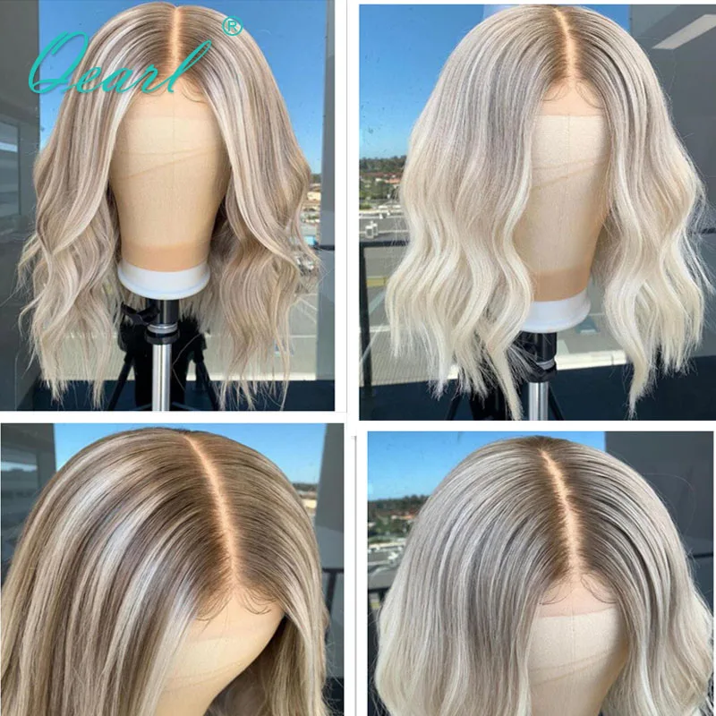 Top Trends: Women HD Lace Front Human Hair Wigs Short Bob Lace Frontal Wig Ombre Ash Blonde Grey Highlights 13x1 Transparent Wig Sale Qearl Shoppable Styles