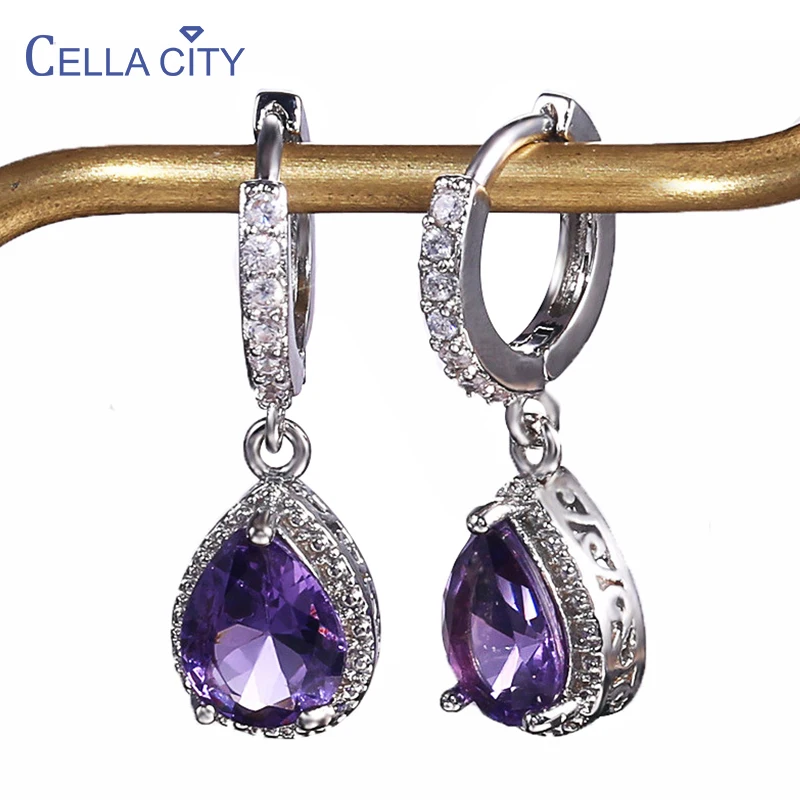 Top Trends: Cellacity Silver 925 Jewelry With Gemstones Water Drop Shaped Earrings For Women Amethyst Female Ear Drops Anniversary Gifts Shoppable Styles