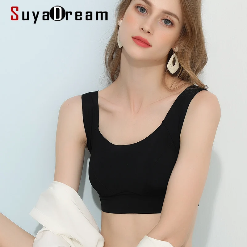 Top Trends: SuyaDream Women Wire Free Tanks Bras 100% Natural Silk Lining Everyday Wear Full Cups Tank Bra Black Pink Nude Yo Ga Underwear Shoppable Styles