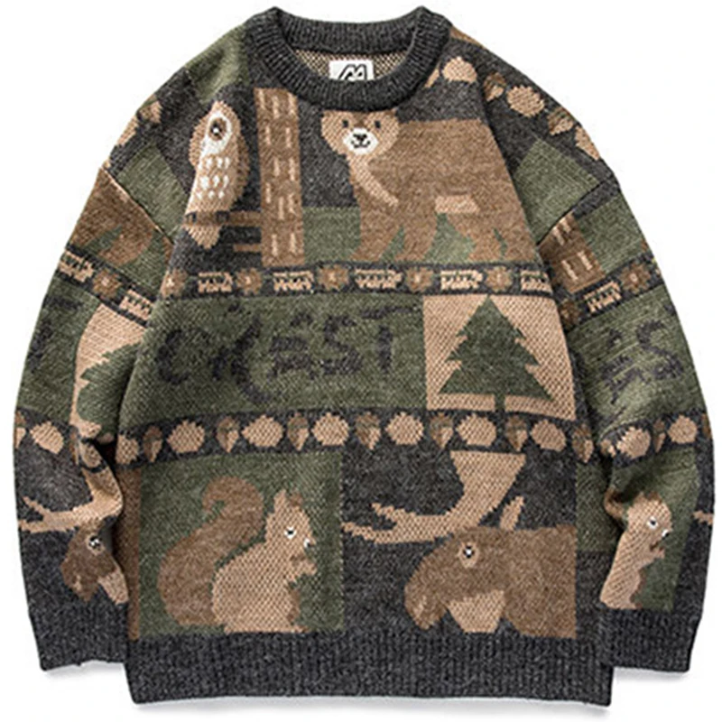 Top Trends: Y2k Winter Vintage Sweater Men Japanese Cute Bear Women Knitted Sweater Pullover Hip Hop Harajuku Streetwear Men Clothing Tops Shoppable Styles