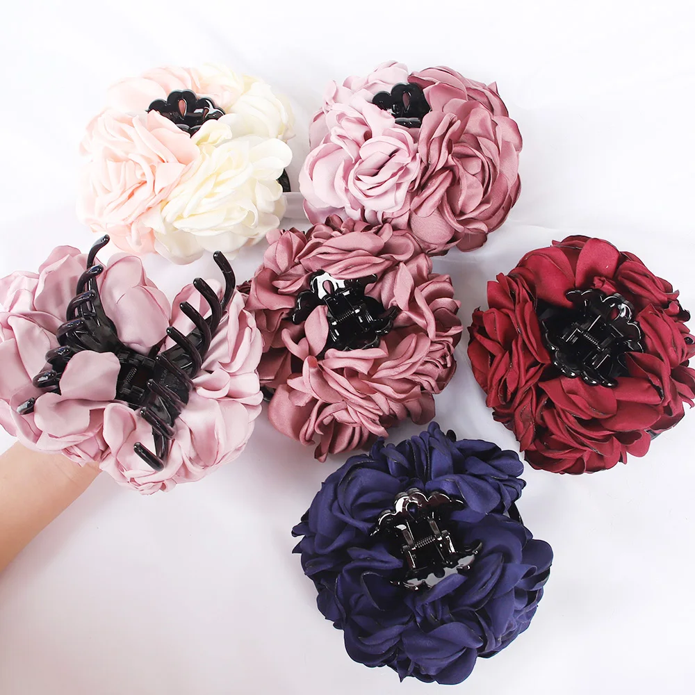 Top Trends: New Large Plastic Hair Claw Clips Women Girls Fabric Big Camellia Flower Ponytail Holder Hair Clamps Barrettes Hair Accessories Shoppable Styles