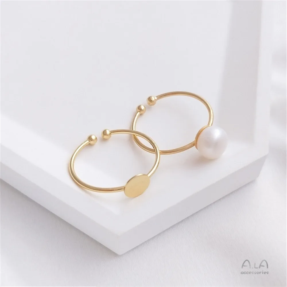 Top Trends: 14K Plated Gold DIY Hand Pinto Ring Paste Ring Face Half Hole Bead Needle Inlaid Pearl Opening Ring Accessories Shoppable Styles - Image 5