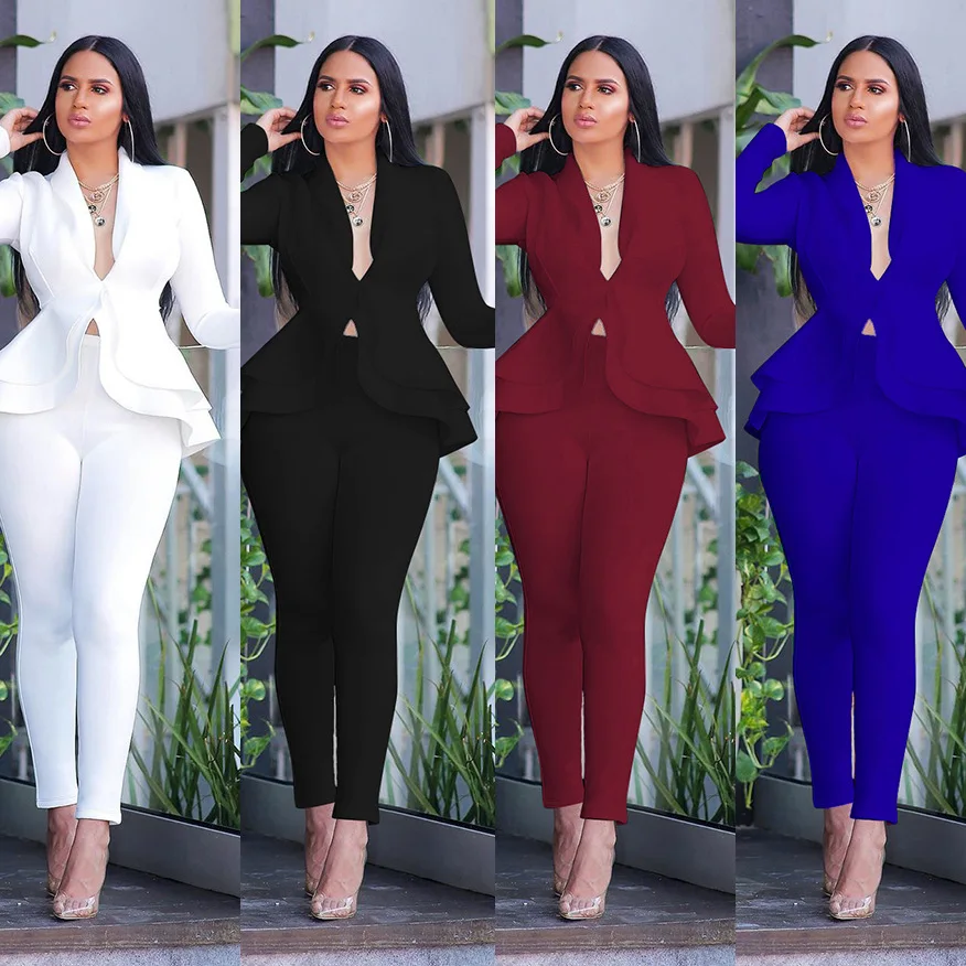 Top Trends: New Women Winter Women's Set Tracksuit Full Sleeve Ruffles Blazers Pencil Pants Suit Two Piece Set Office Lady Outfits Uniform Shoppable Styles