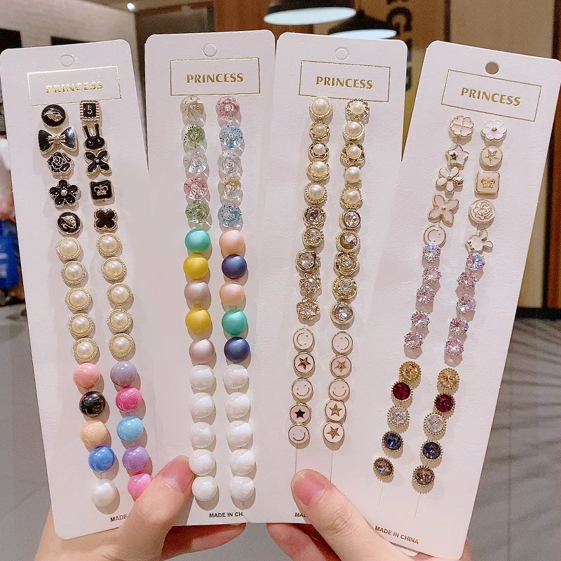 Top Trends: 5 / 10Pcs / Pack Cute Mini Enamel Pins Pearl Neckline Collar Lapel Pin Buckle Rhinestone Fixed Invisible Brooches Jewelry Sets Shoppable Styles