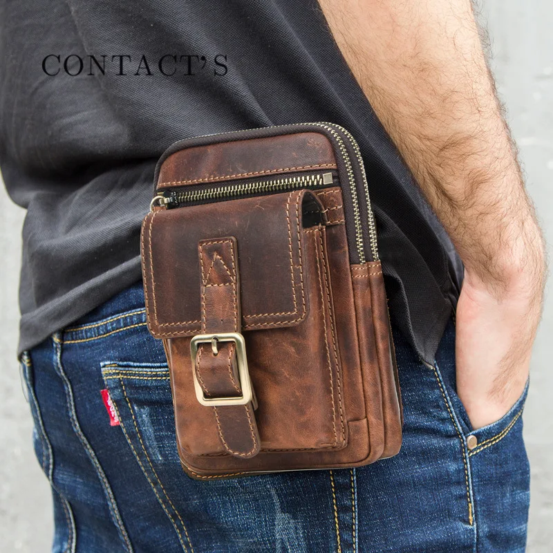 Top Trends: 100% Crazy Horse Cow Leather Men Crossbody Bag Vintage Shoulder Bag For Male Multifunctional Phone Bags Quality Bolsa Shoppable Styles