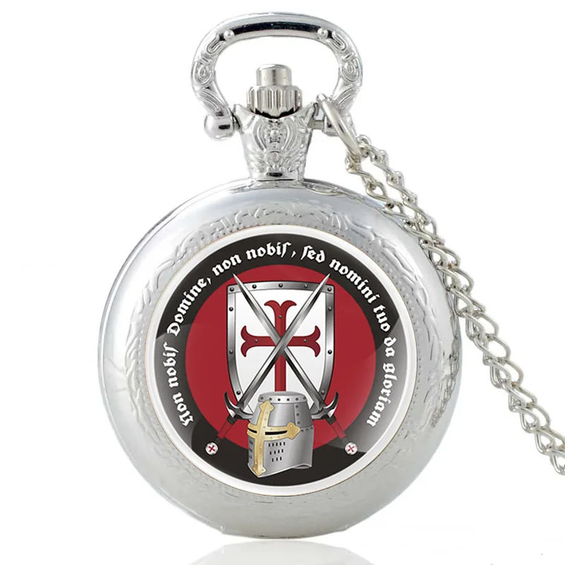 Top Trends: Templar Order Cross Design Glass Cabochon Quartz Vintage Pocket Watch Men Women Pendant Classic Necklace Chain Hours Clock Shoppable Styles