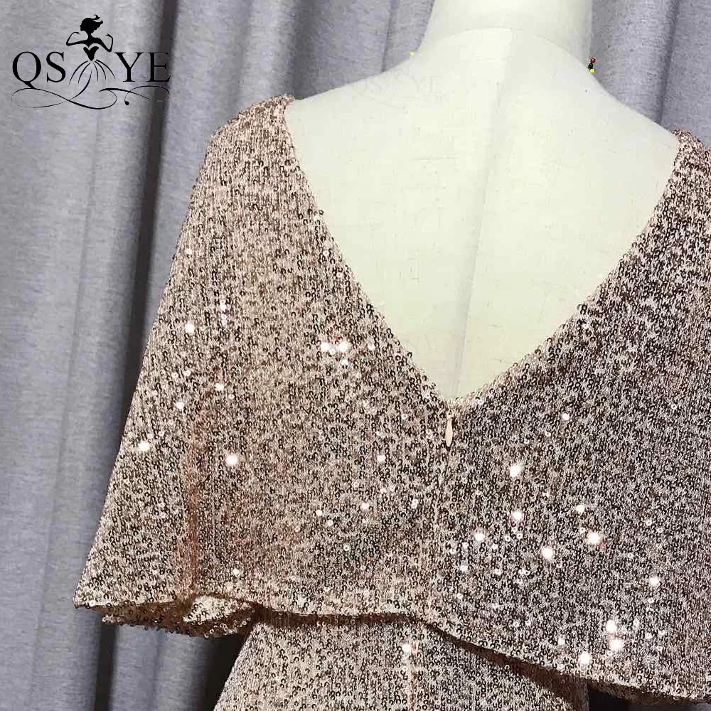 Top Trends: QSYYE Golden Evening Dresses Mermaid Short Sleeves Sexy V Neck Evening Gown Elegant Glitter Bat Sleeves Formal Party Dress Shoppable Styles - Image 6