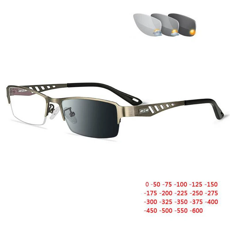 Top Trends: 0 -0.5 -0.75 -1.0 To -6.0 Sun Photochromic Finished Myopia Glasses Women Men Metal Half Frame Chameleon Short-sight Eyewear Shoppable Styles