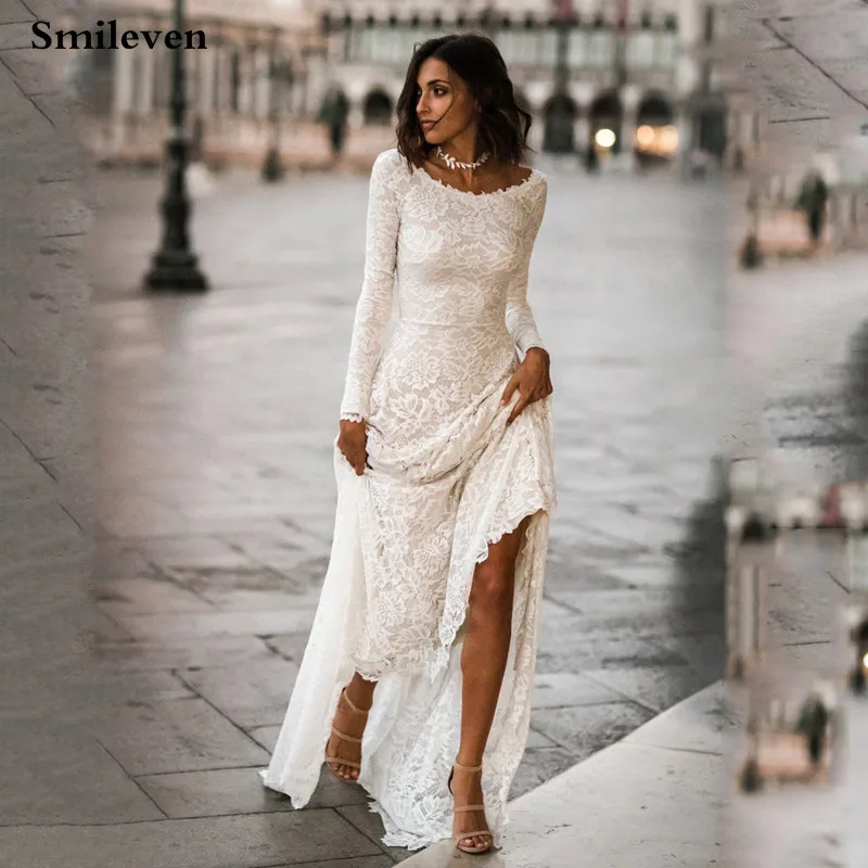 Top Trends: Smileven Mermaid Wedding Dresses 2020 Long Sleeve Lace Wedding Gowns Backless Bride Dress Vestido De Noiva Boho Style Shoppable Styles