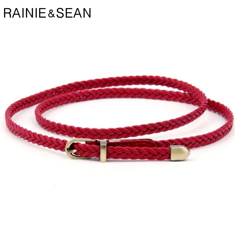 Top Trends: RAINIE SEAN Braided Leather Belt Women Thin Waist Belt Black Red White Pink Ladies Pu Leather Strap Pin Bucklet Female Belts Shoppable Styles