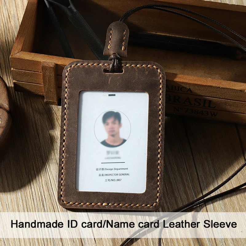 Top Trends: Handmade Vintage Crazy Horse Genuine Leather Card Holders ID Card Holder Name Card Leather Sleeve ID Badge Case Shoppable Styles