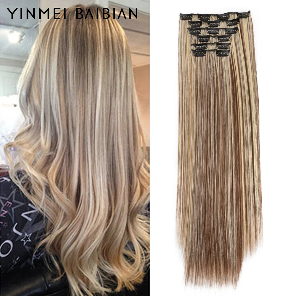 Top Trends: 24 Inch Ombre Color Clips In Hair Extentions 6 Pcs / Set 16 Clips For Women Straight Synthetic Hair Piece Clips On Hair Extensions Shoppable Styles