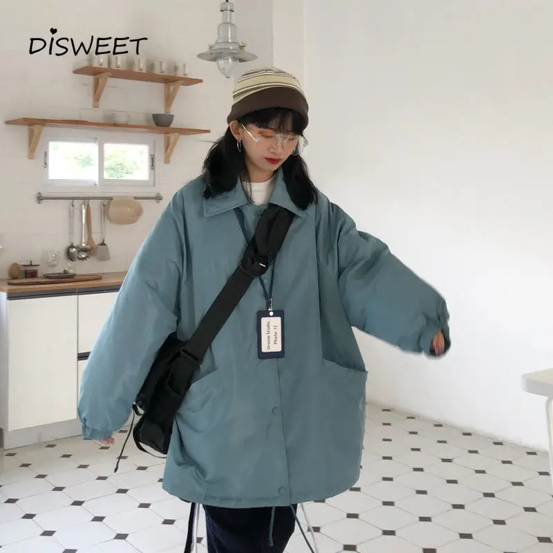 Top Trends: Thicken Solid Parkas Woman College Style Loose Long-sleeved Single-breasted Parkas Women Winter Warm Slim Women's Jacket 2022 Shoppable Styles