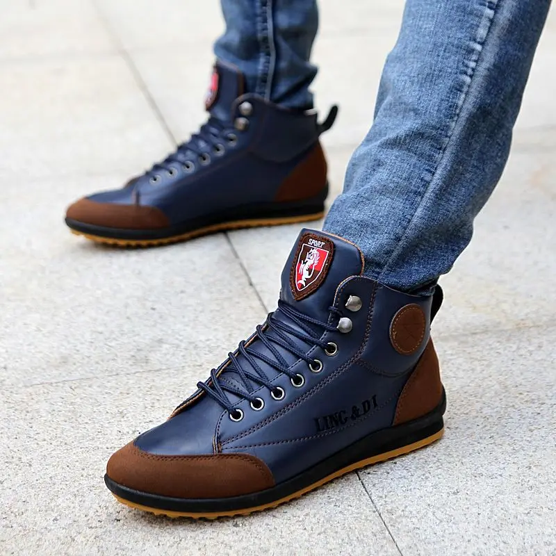 Top Trends: Men's Boots Plus Size Shoes Fashion Sneakers Man High-top PU Motorcycle Boots Male Casual Shoes Non-slip Ankle Booties Promotion Shoppable Styles