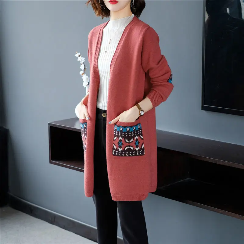 Top Trends: Vintage Long Length Knitting Cardigans Women Korean Style Big Size 4XL Sweater Ladies Spring Soft Knit Jacket With Pocket Shoppable Styles