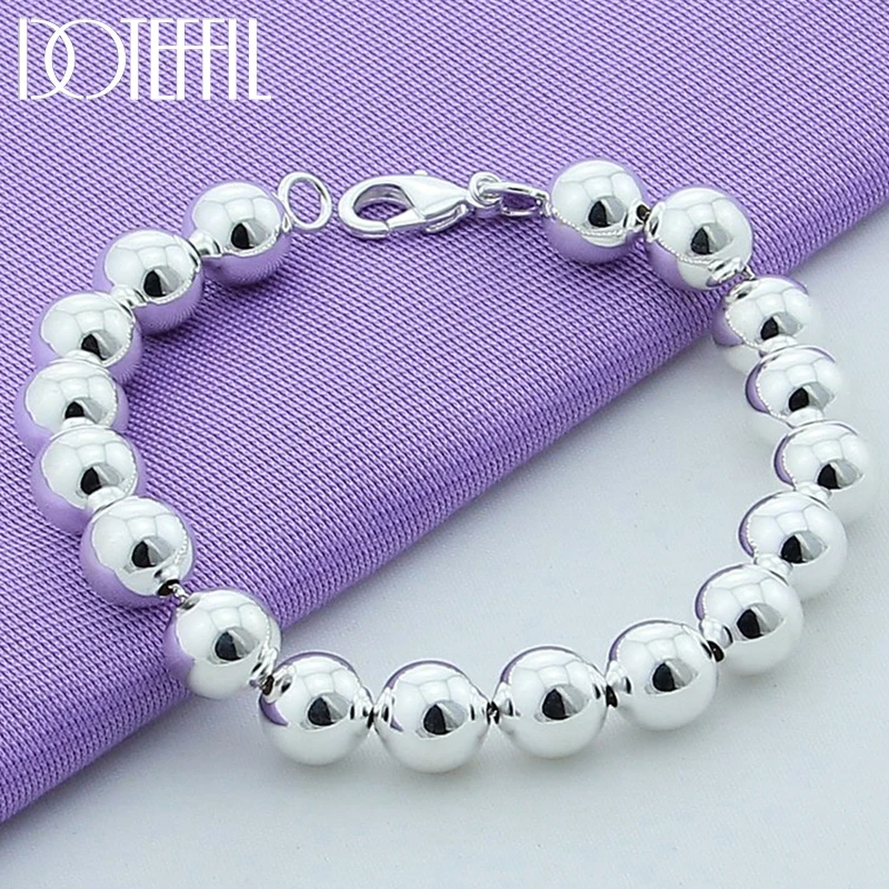 Top Trends: DOTEFFIL 925 Sterling Silver 24K Gold 8mm / 10mm Hollow Circle Ball Beads Silver Beaded 20cm Bracelet Woman Charm Fashion Jewelry Shoppable Styles