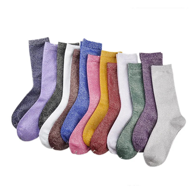 Top Trends: High Quality Fashion Woman 12 Color Gold And Silver Silk Glitter Socks Premium Luxury Solid Color Gold Silver Shiny Women Socks Shoppable Styles - Image 4