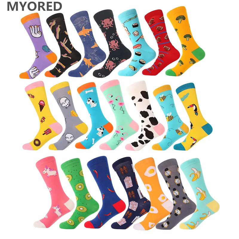 Top Trends: MYORED 1 Pair Men Socks Cotton Funny Crew Socks Cartoon Animal Fruit Dog Women Socks Novelty Gift Socks For Spring Autumn Winter Shoppable Styles