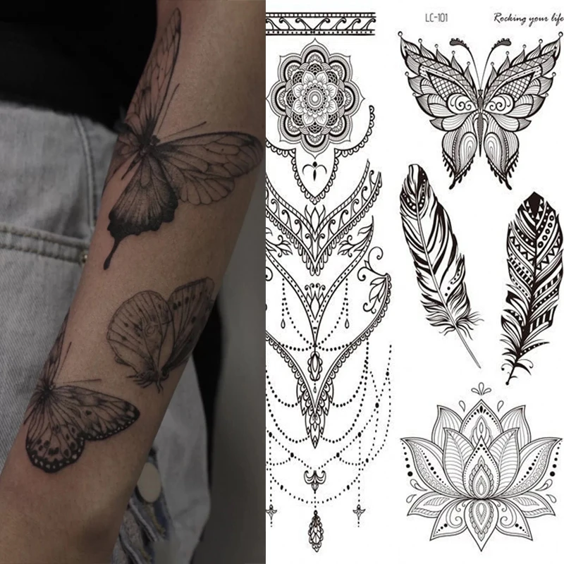 Top Trends: Women Waterproof Temporary Tattoo Sticker Mandala Flower Tattoos Rose Peonies Body Art Water Transfer Clavicle Temporary Tattoo Shoppable Styles - Image 3