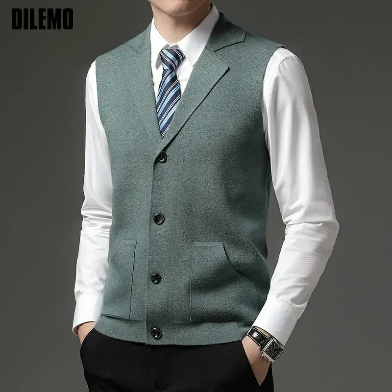 Top Trends: DILEMO Waistcoats Level 4 Super Anti-pilling Top Grade Pleuche Lapel Fashion Brand Knit Cardigan Casual Sweater Vest Sleeveless Shoppable Styles