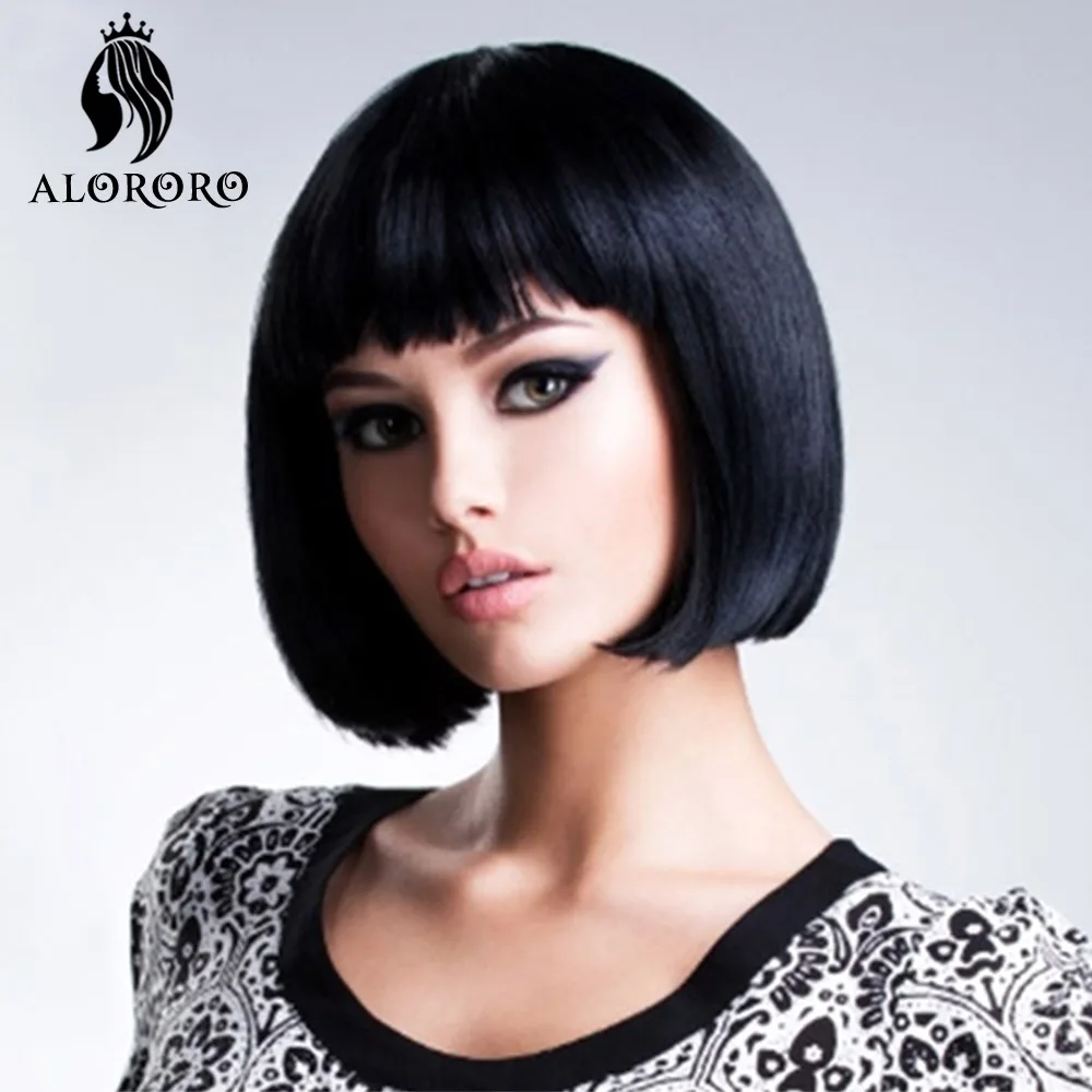 Top Trends: Alororo Short Synthetic Straight Bob Wig For Women High Temperature Fibre Daily Available Natural Black Cosplay Wig Shoppable Styles