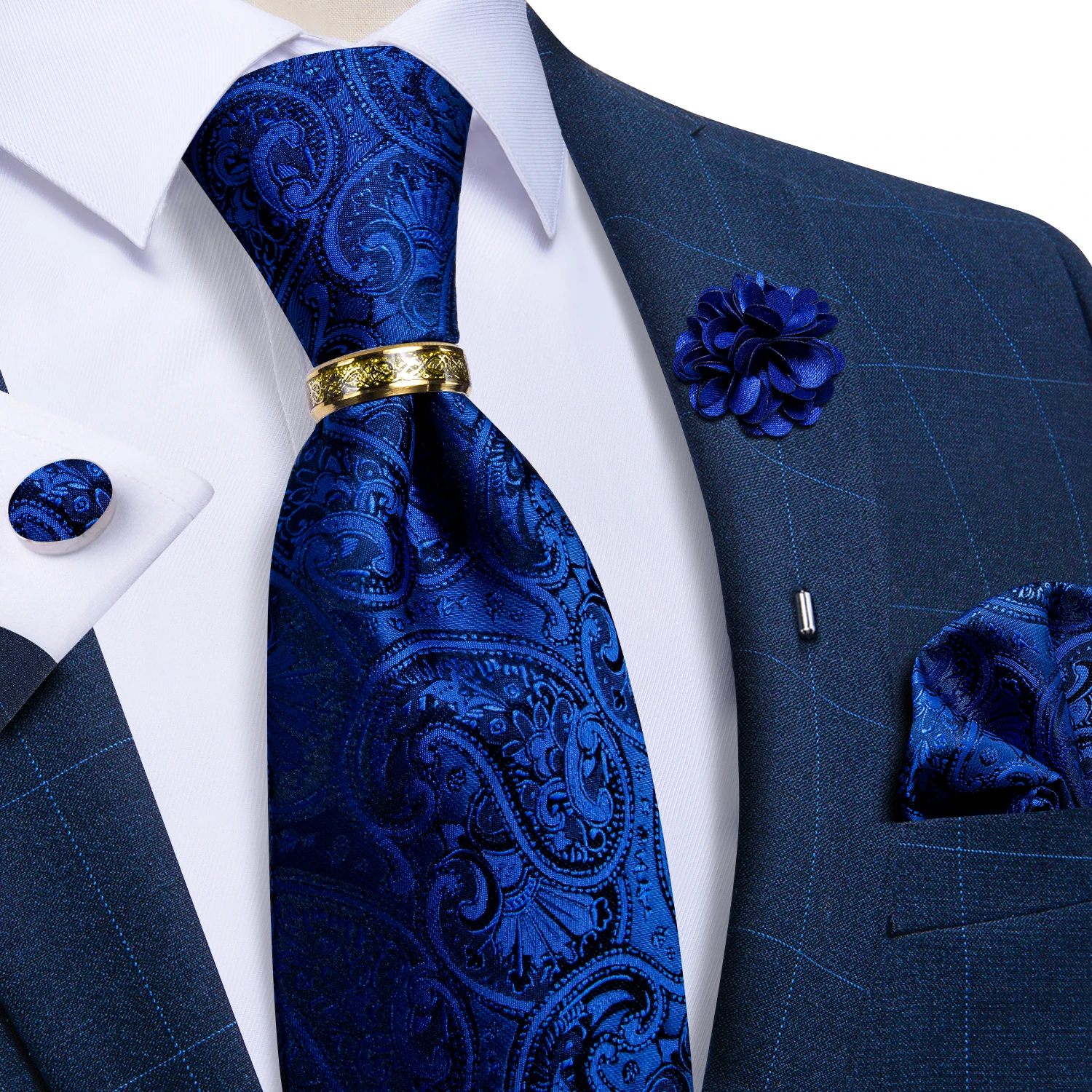 Top Trends: Handmade Paisley Floral Royal Blue Men&#039;s Neck Tie Classic 8cm Width Woven Jacquard Silk Tie With Pocket Square Cufflinks Brooch Shoppable Styles