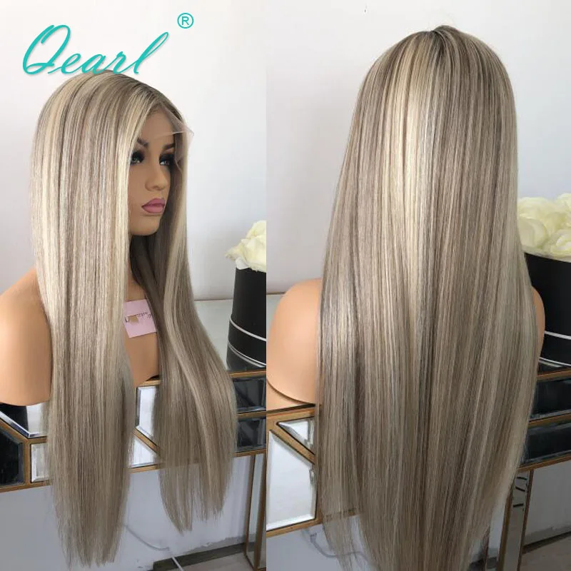 Top Trends: Transparent Full Lace Wig Human Hair For Women Ash Blonde Highlights Lace Wigs Bone Straight Natural Real Lace Frontal Wig Qearl Shoppable Styles