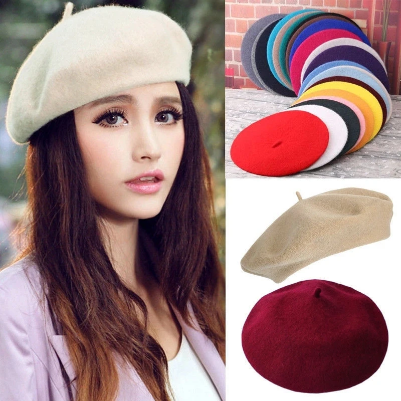 Top Trends: 30 Colors Available Women Girl Beret French Artist Warm Wool Winter Beanie Hat Solid Color Retro Beret Elegant Lady Winter Caps Shoppable Styles