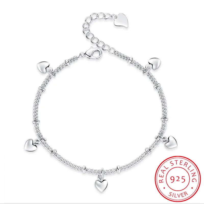 Top Trends: 925 Sterling Silver Bracelets For Women Five Love Heart Charm Silver Chain Bracelet Pulseira Gift Wedding Lucky Fine Jewelry Shoppable Styles