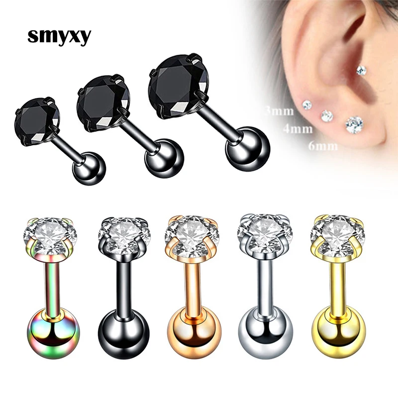 Top Trends: 1 Pair Medical Stainless Steel Crystal Zircon Ear Studs Earrings For Women / Men 4 Prong Tragus Cartilage Piercing Jewelry Shoppable Styles