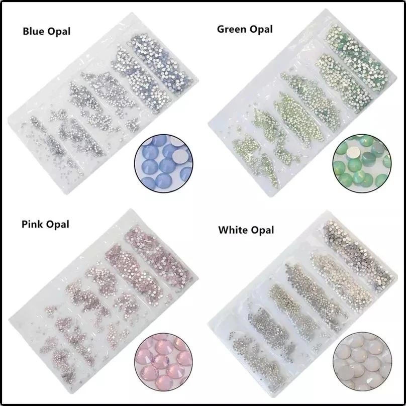 Top Trends: SS3-SS10 1200pcs Mix Sizes Pink / Green / Blue / White Opal Glass Nail Rhinestone Glitter Strass Nail Art Rhinestone Decorations Shoppable Styles