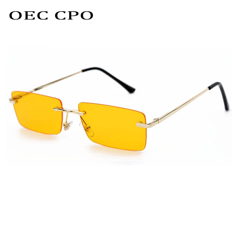 Top Trends: OEC CPO Ladies Small Rimless Sunglasses Women Fashion Rectangle Yellow Orange Sun Glasses Female Men Uv400 Eyewear O625 Shoppable Styles