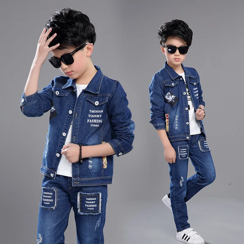 Top Trends: Jean Spring Autumn Children's Clothes Set Baby Boys Coat + Pants 2pcs / Set Kids Teenage Gift Formal Boy Clothing High Quality Shoppable Styles