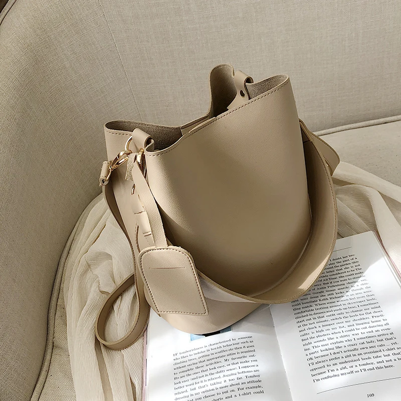 Top Trends: Casual Wide Strap Bucket Bag Designer Women Shoulder Bags Luxury Pu Crossbody Bag Large Capacity Messenger Bag Simply Purse 2022 Shoppable Styles