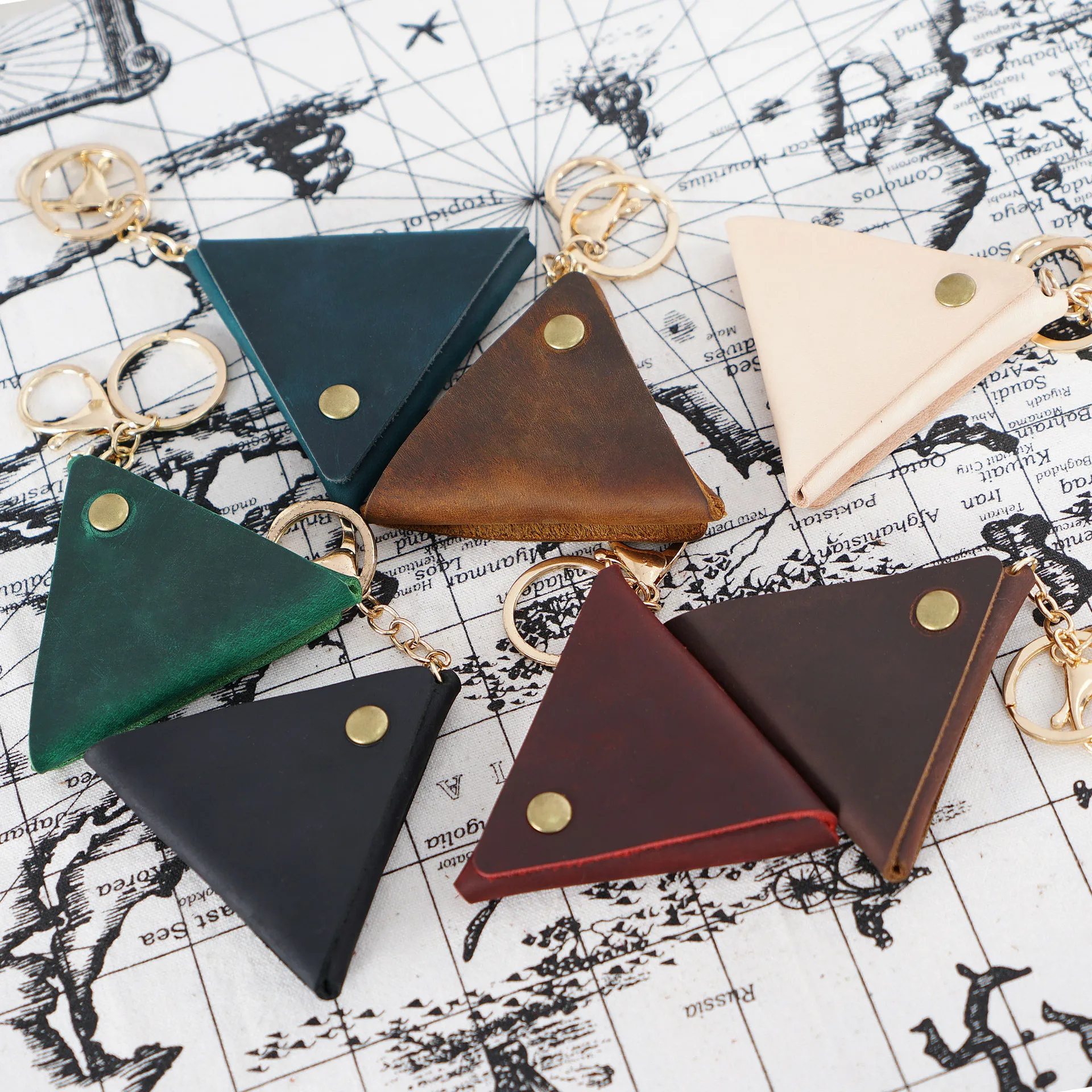 Top Trends: Triangle Genuine Leather Coin Purse Men Women Vintage Crazy Horse Cowhide Small Mini Storage Bag Pocket Holder Keychain Wallet Shoppable Styles