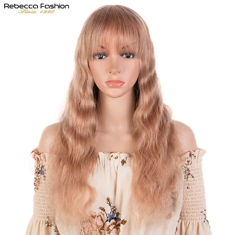 Top Trends: Rebecca Pink Color Human Hair Wig With Bangs Body Wave Full Machine Wigs Fashion Lady Long Hair Wigs For Women Ginger Pink Color Shoppable Styles