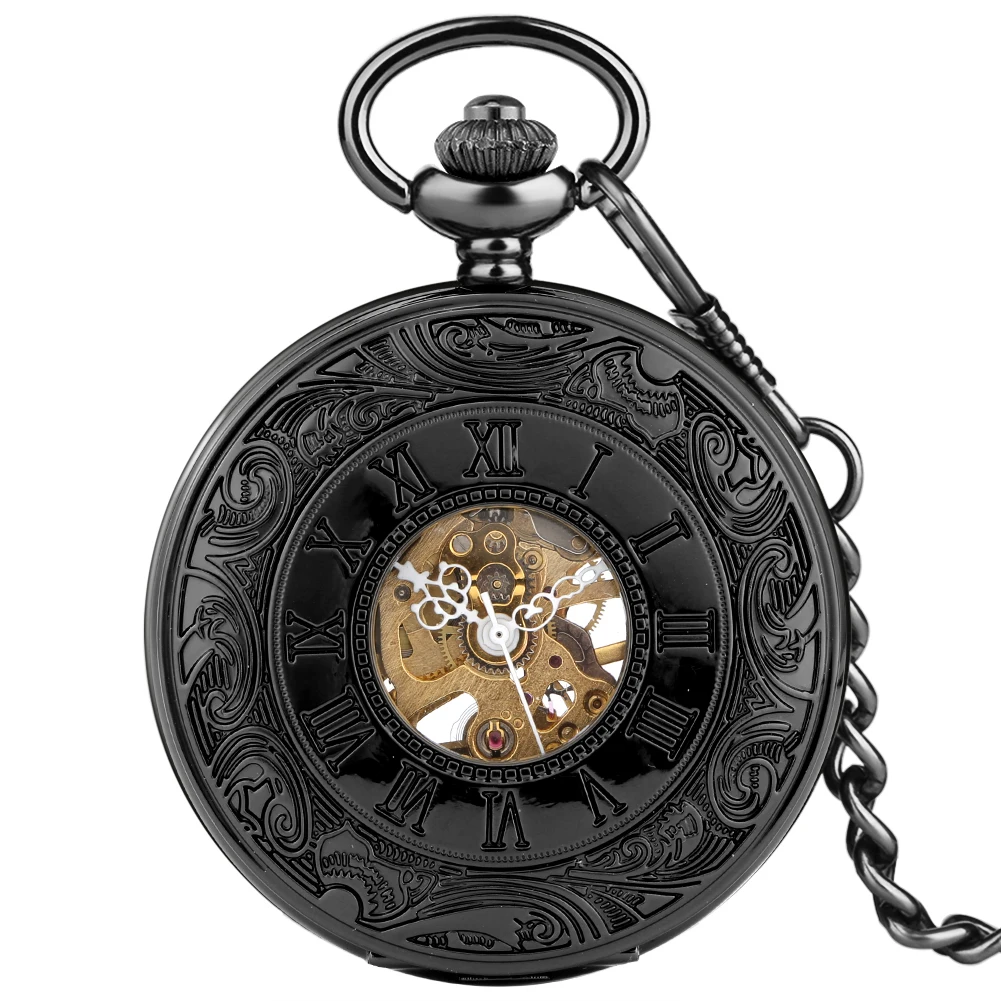 Top Trends: Classic Black Roman Numerals Carve Manual Mechanical Pocket Watch Retro Pendant Hand Winding Luxury Pocket Timepiece Gifts Male Shoppable Styles - Image 6