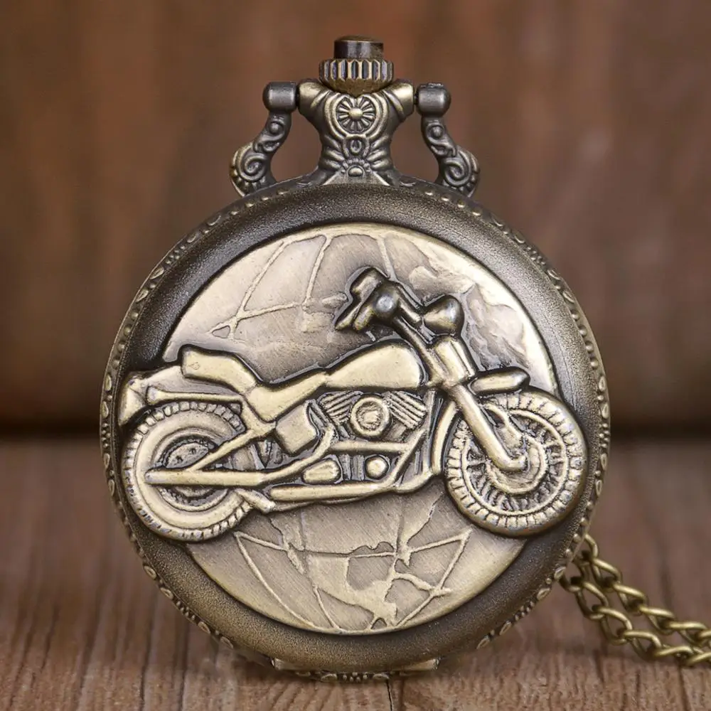 Top Trends: Steampunk Motorcycle Display Bronze Quartz Pocket Watches Retro Fob Watch Chain For Men Women Shoppable Styles