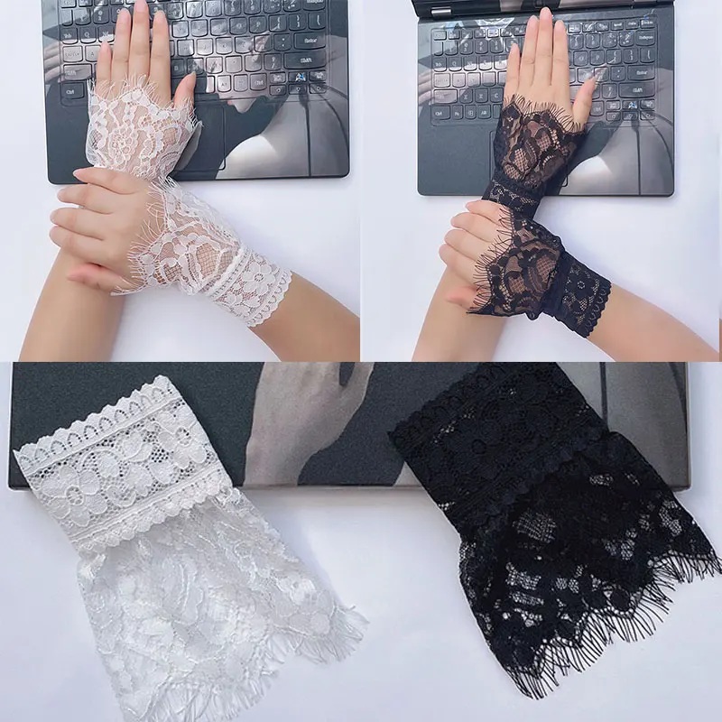 Top Trends: Lace Fake Sleeves Crochet Floral Gloves Mesh Transparent Cuffs Embroidery Clothes Decor Ruffles Hollow Wrist Warmer Fake Sleeves Shoppable Styles