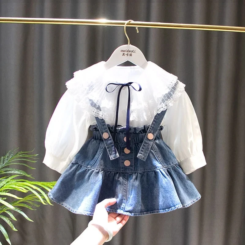 Top Trends: 0-6Y Girls Suit New Little Girl Baby Denim Skirt Shirt Two-piece Set Children's Spring And Autumn Long-sleeved Clothes Suit Shoppable Styles