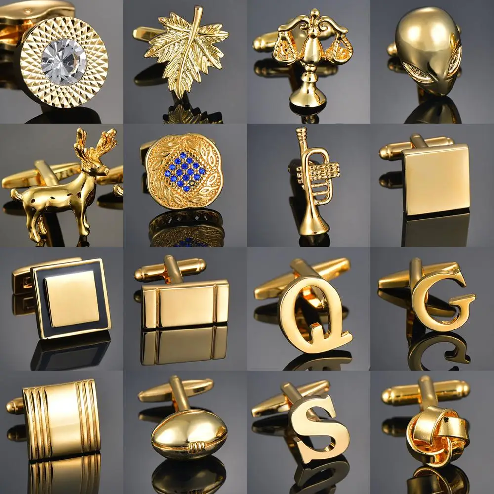 Top Trends: Quality Gold Color Cufflinks Letters / Alien / Square / Dragon / Maple Leaves / Balance / Name Cuff Links For Mens French Bouton Manchette Shoppable Styles