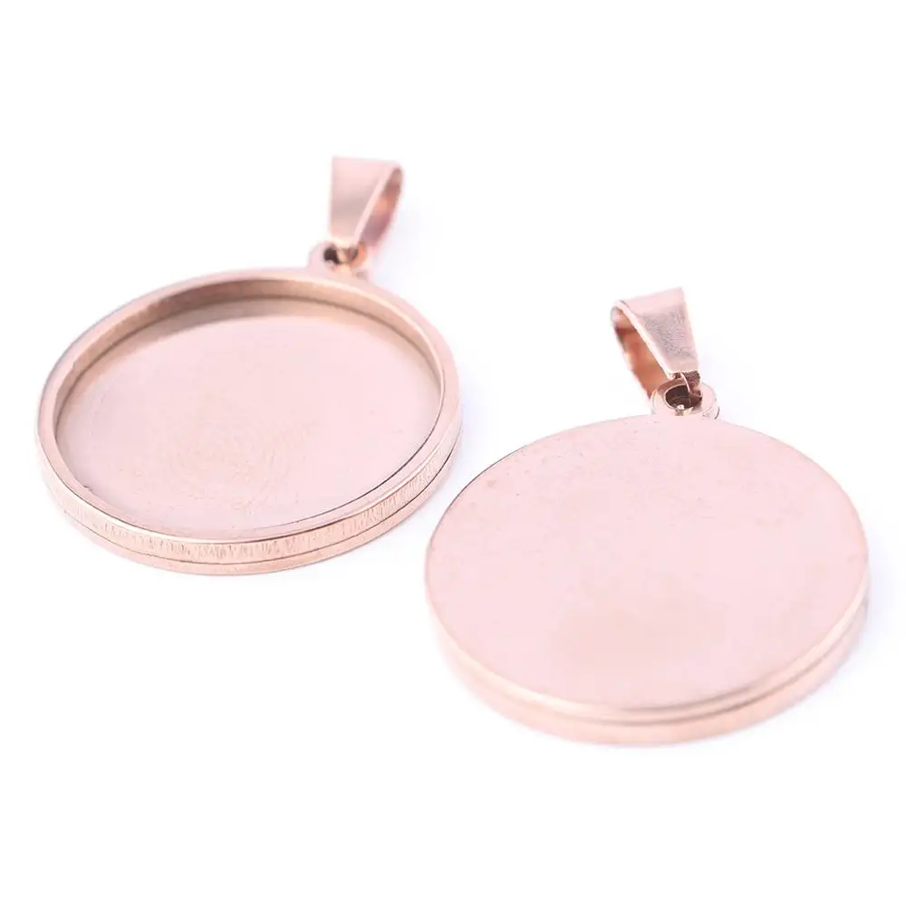 Top Trends: 10pcs 20mm Rose Gold Plated Stainless Steel Pendant Cabochon Base Settings Diy Blank Cameo Bezel Trays For Jewelry Making Shoppable Styles - Image 2